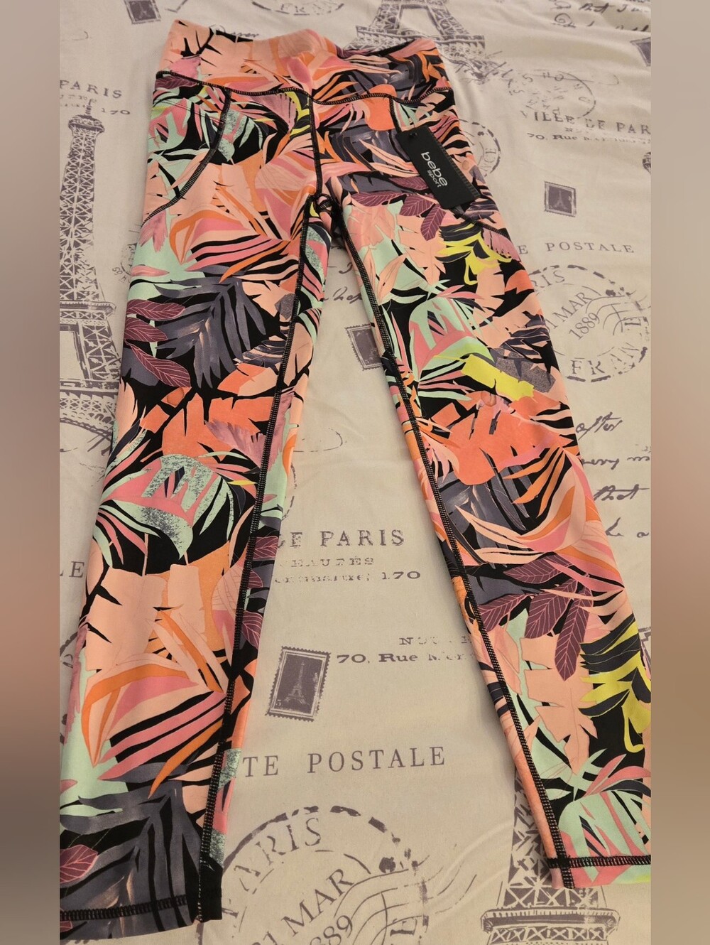 bebe Coral Multi Tropical Print High-Rise Leggings
